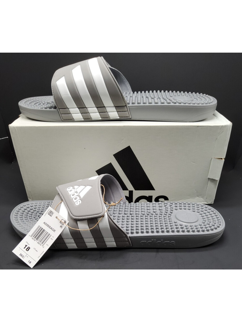 NEW Adidas Men's Adissage Grey Comfort Slip On Slides Sandals Size 18